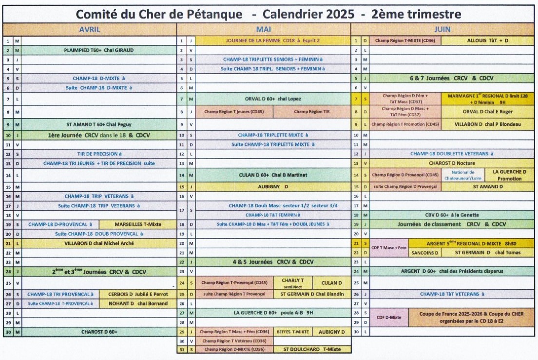 CD18 - calendrier 2025 - 2ème trimestre