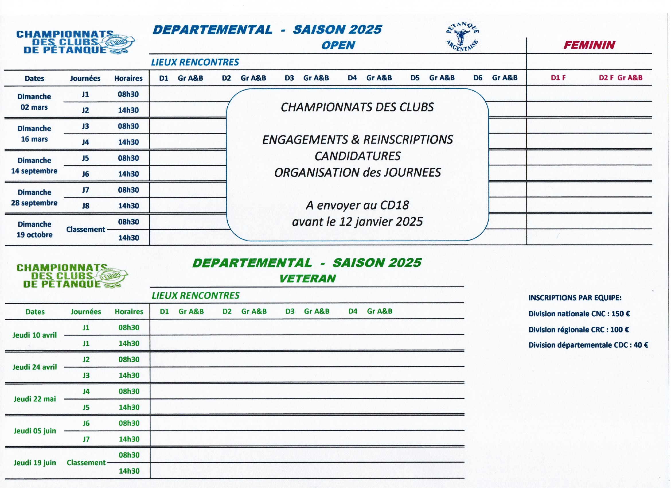 Championnats des clubs départemental  "CDC" - Saison 2025