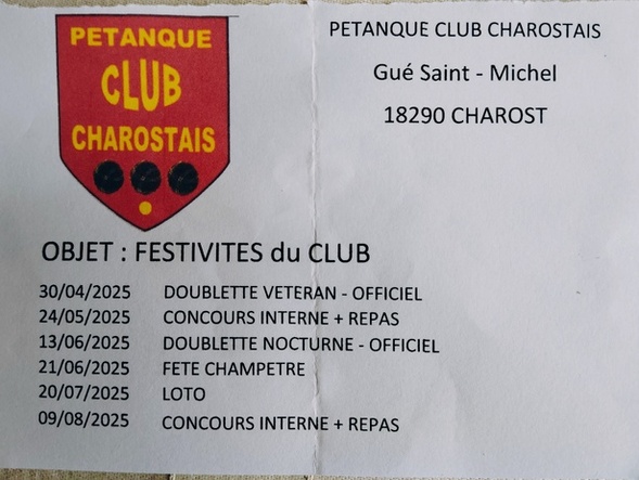 Manifestations du club pour 2025