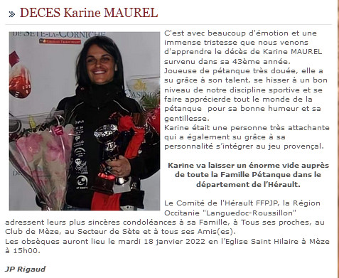 DECES DE KARINE MAUREL