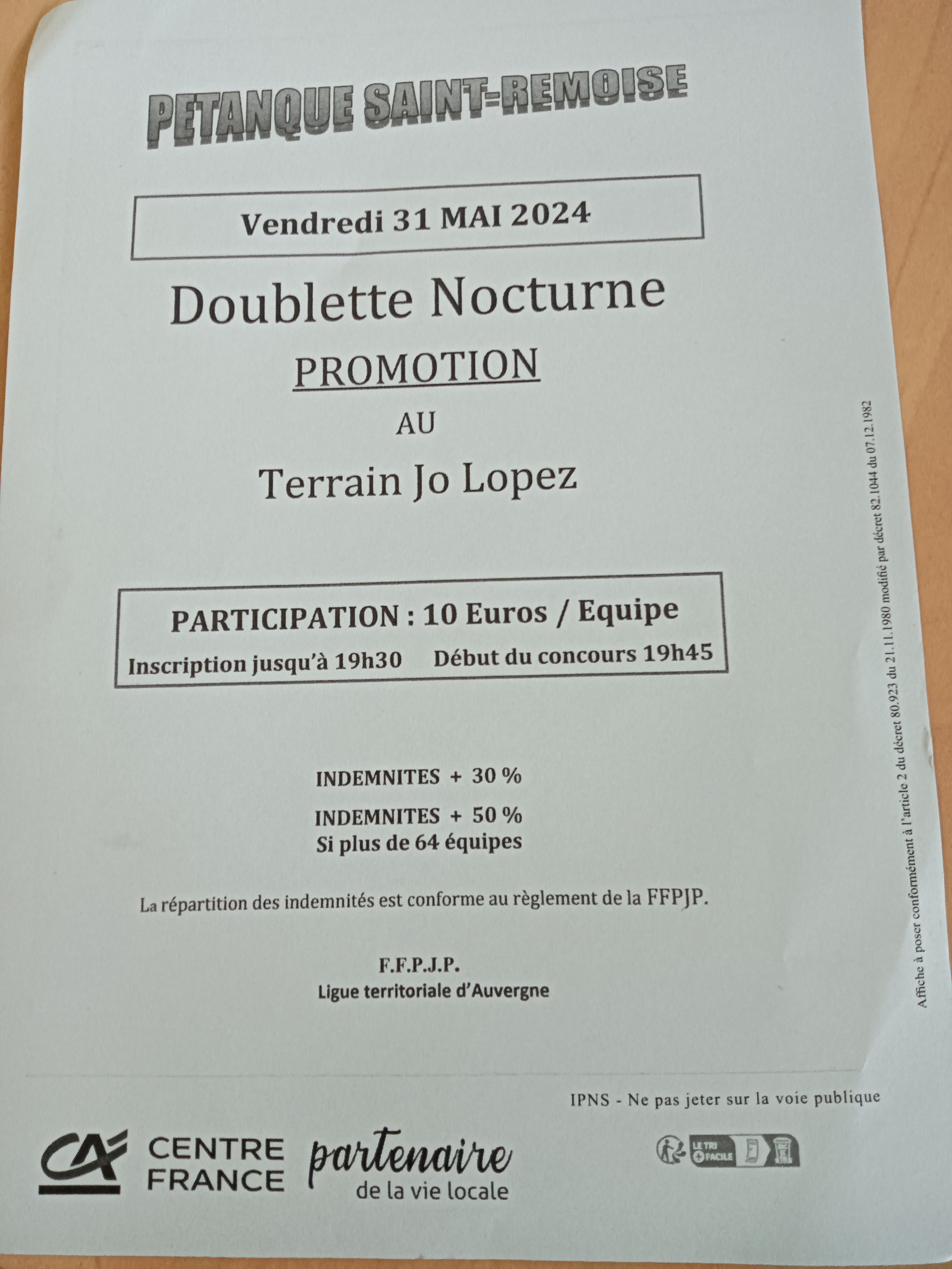 CONCOURS DOUBLETTE PROMOTION NOCTURNE - VENDREDI 31 MAI 2024