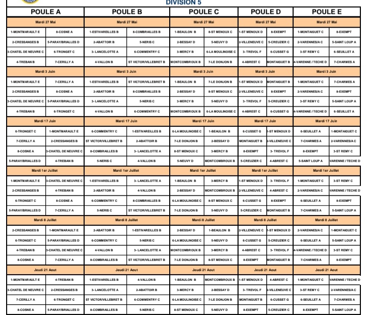 TIRAGE DU CHAMPIONNAT DES CLUBS VETERANS