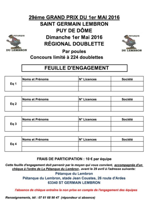 Concours St GERMAIN LEMBRON 1er MAI