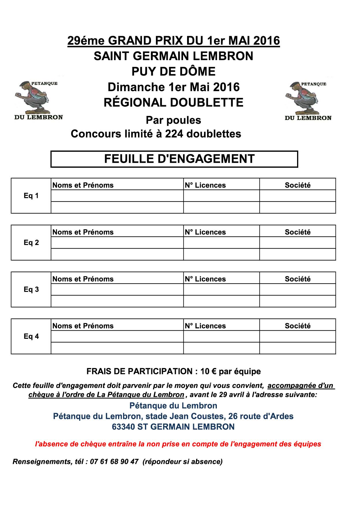 Concours St GERMAIN LEMBRON 1er MAI